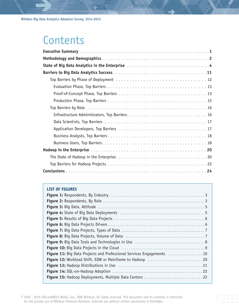 Wikibon Big Data Analytics Adoption Survey, contents